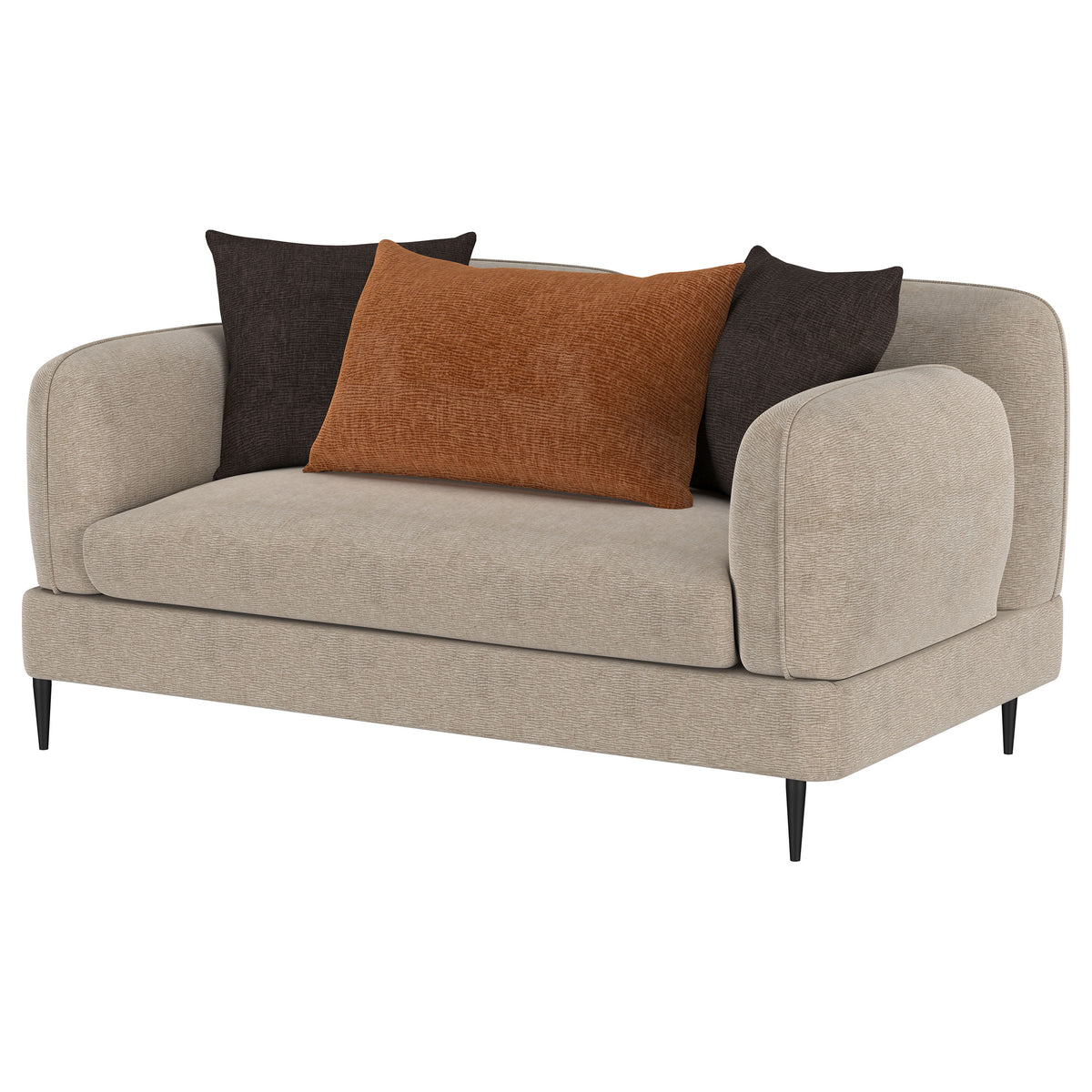 Jade Chenille Sofa & Loveseat - Sculpted Track Arms, Waterfall Seat & Metal Legs in Latte