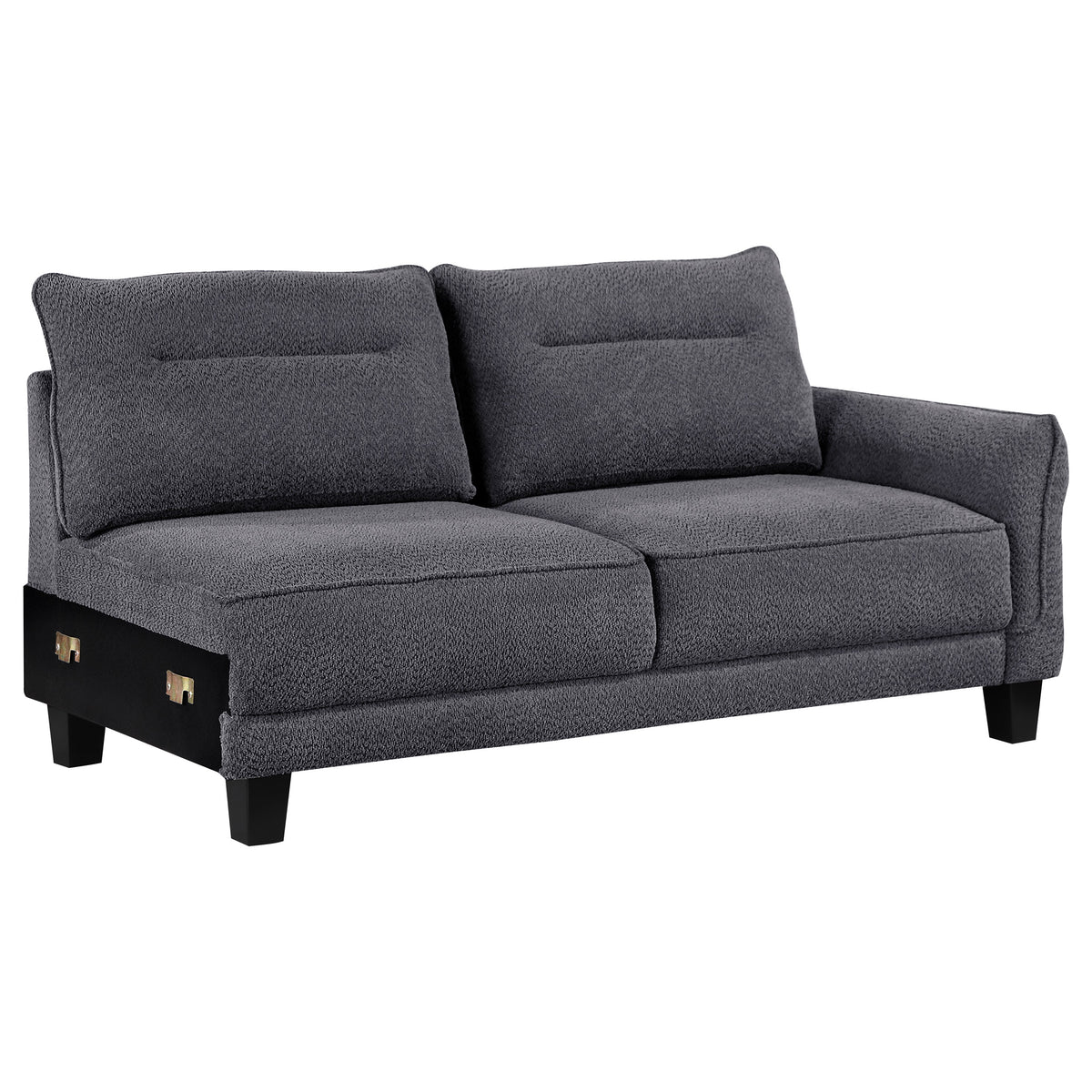 Caspian Curved Arm Boucle Chaise Sectional Sofa - Pocket Coil Seating in Grey with Black Tapered Legs – view 4