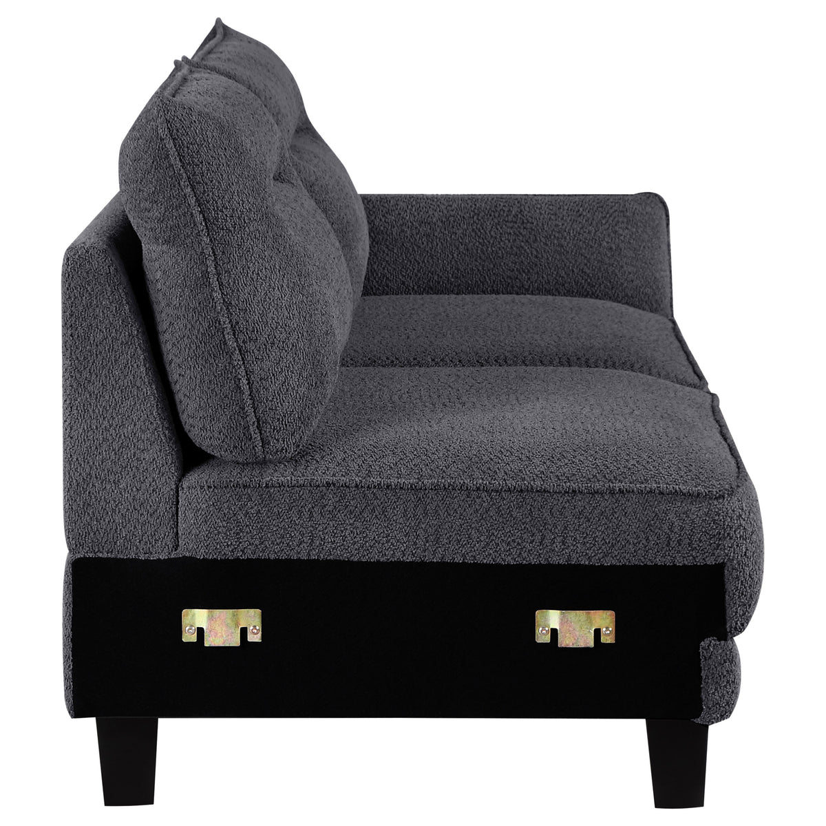 Caspian Curved Arm Boucle Chaise Sectional Sofa - Pocket Coil Seating in Grey with Black Tapered Legs – view 13