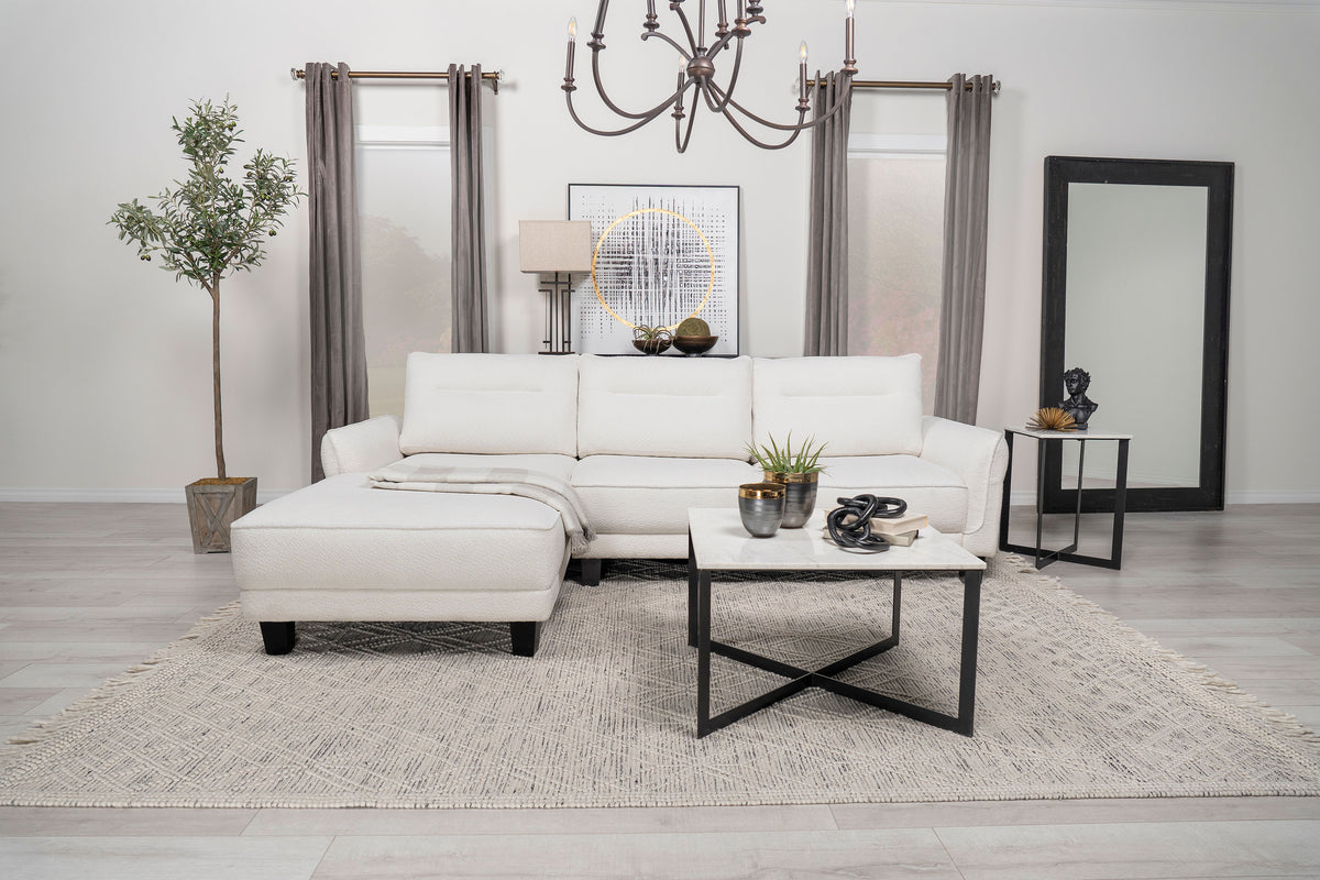 Caspian Curved Arm Chaise Sectional - White Boucle with Pocket Coil Seats & Black Tapered Legs – view 1