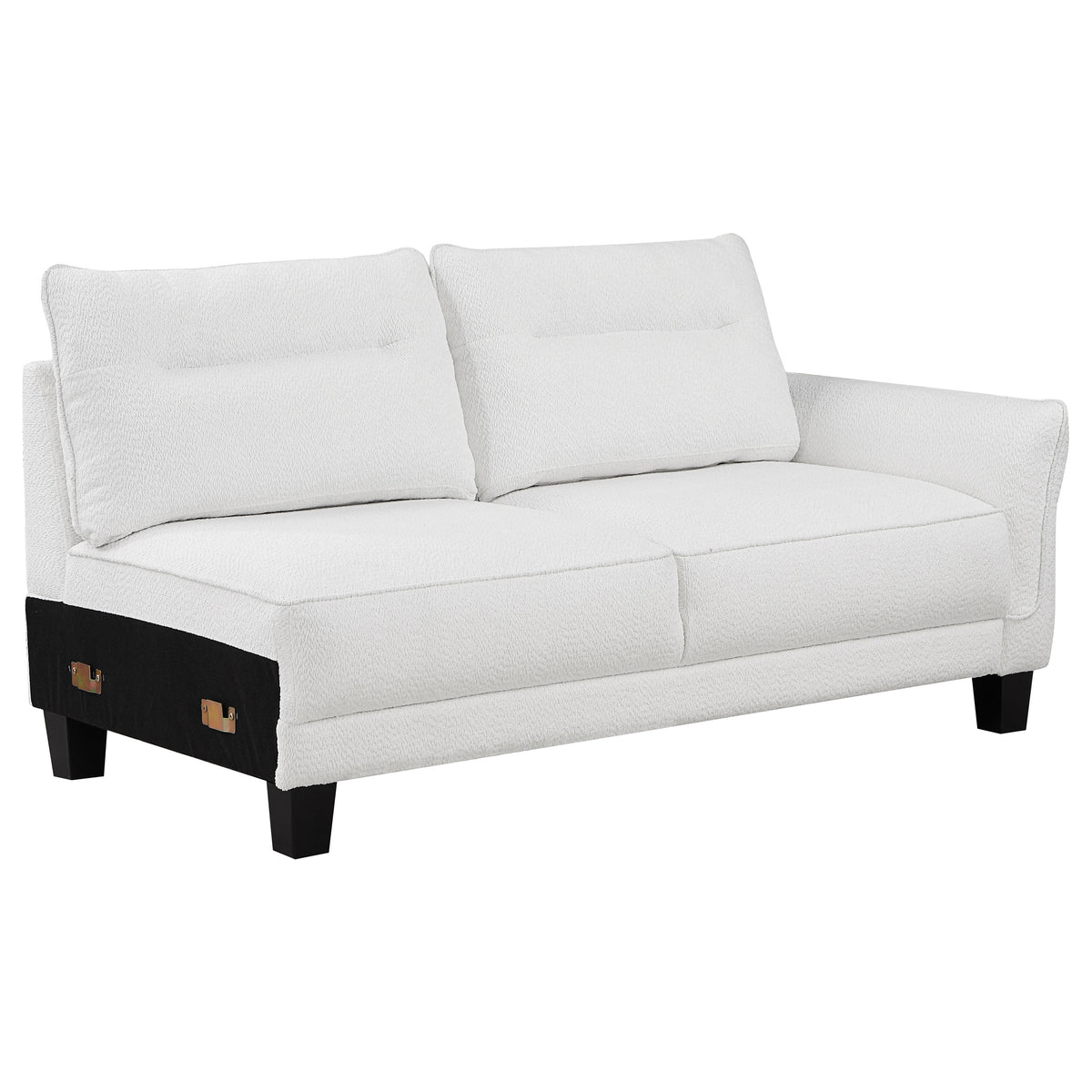 Caspian Curved Arm Chaise Sectional - White Boucle with Pocket Coil Seats & Black Tapered Legs – view 4