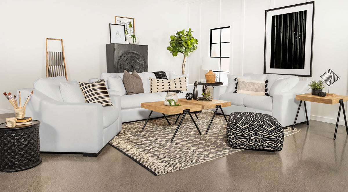 Ashlyn Sloped Arm Sofa, Loveseat & Accent Chair - 3pcs- Sofa + Loveseat + Accent Chair