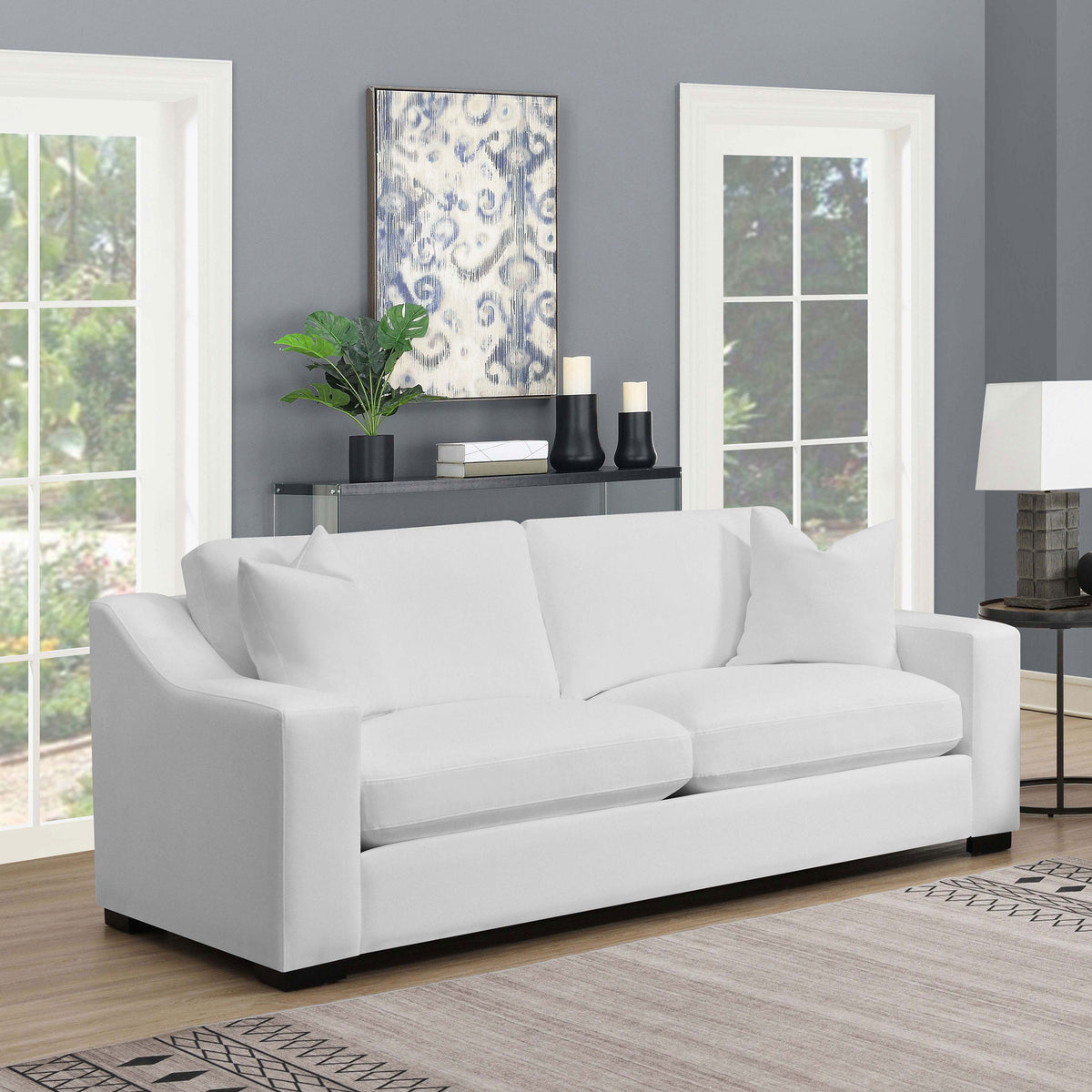 Ashlyn Sloped Arm Sofa, Loveseat & Accent Chair - White Textured Fabric with Pocket Coil Seating – view 1