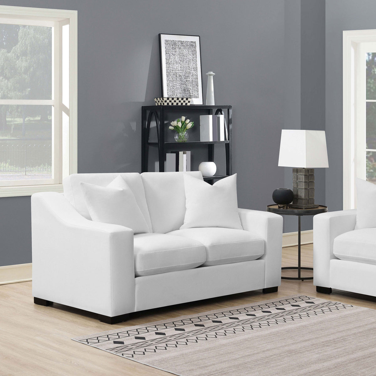 Ashlyn Sloped Arm Sofa, Loveseat & Accent Chair - White Textured Fabric with Pocket Coil Seating – view 2