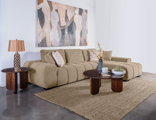 Octavia Grid-Tufted Sectional Chaise Sofa, Accent Chair & Ottoman - Mid-Century Inspired Camel Upholstery