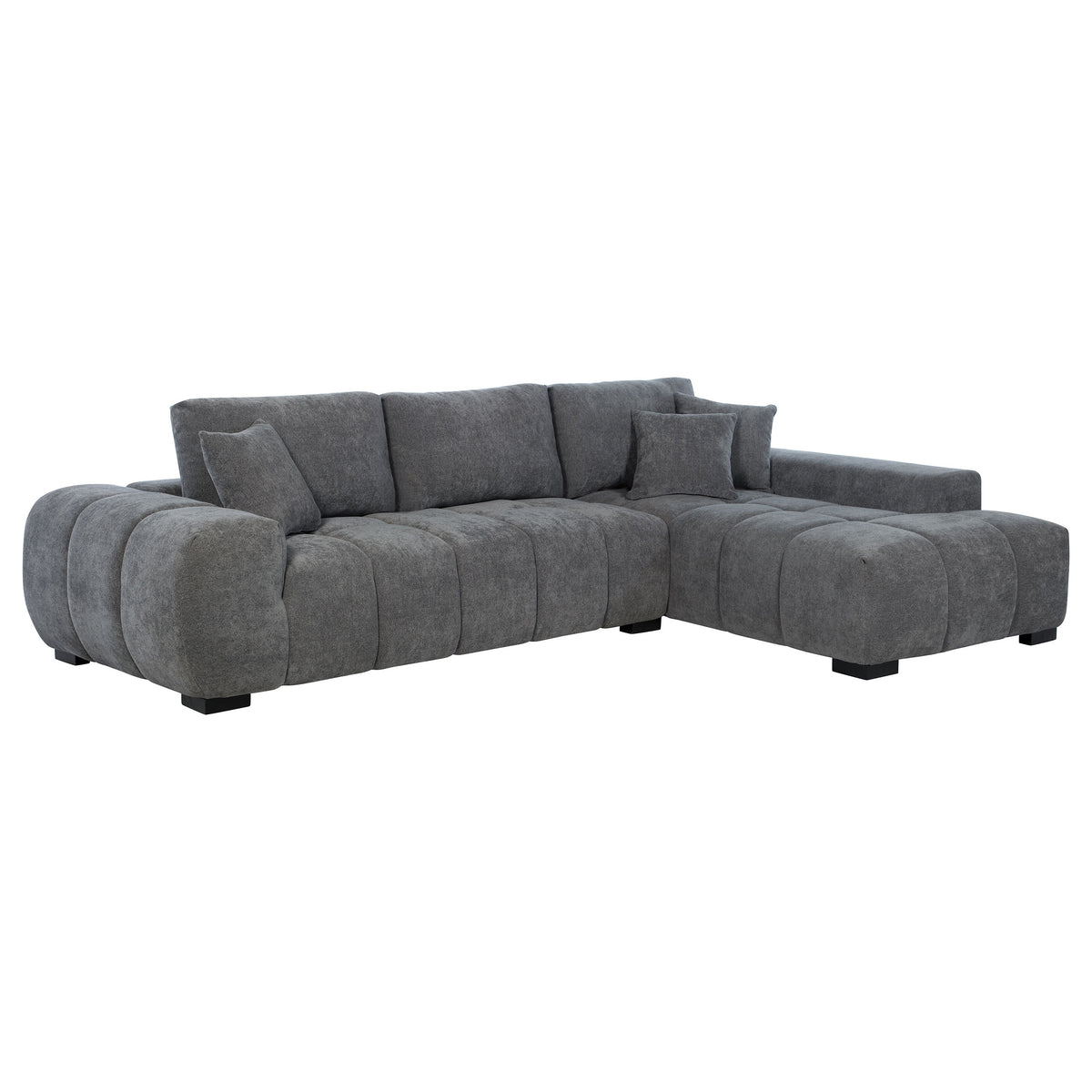 Octavia Grid-Tufted Sectional Sofa with Chaise, Oversized Chair & Ottoman - Sectional with Right-Side Chaise