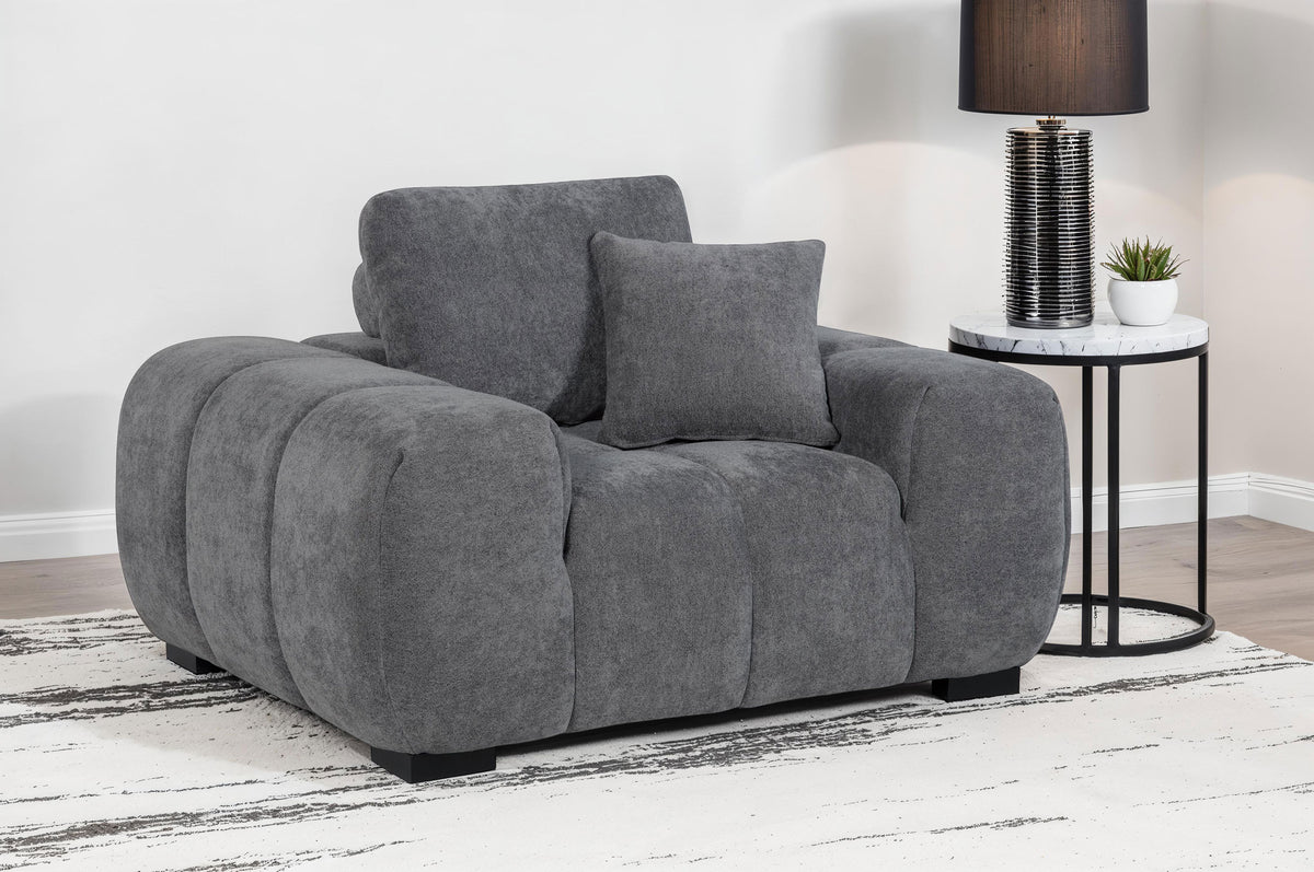Octavia Grid-Tufted Sectional Sofa with Chaise, Oversized Chair & Ottoman - Mid-Century Charcoal Grey โ view 2