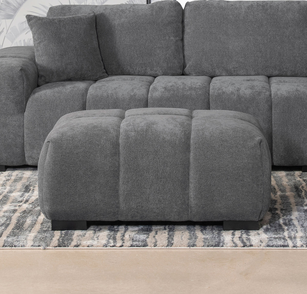 Octavia Grid-Tufted Sectional Sofa with Chaise, Oversized Chair & Ottoman - Mid-Century Charcoal Grey - lifestyle