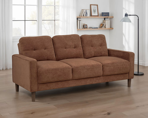 Bowen II Track Arm Sofa, Loveseat & Chair - Grid-Tufted Rust Fabric with Cord Welt Trim