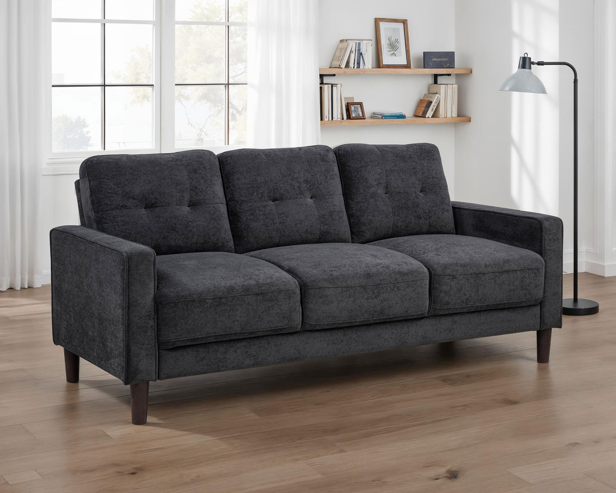 Bowen II Track Arm Sofa, Loveseat & Chair - Grid-Tufted Steel Grey Fabric Living Room Sets – view 1