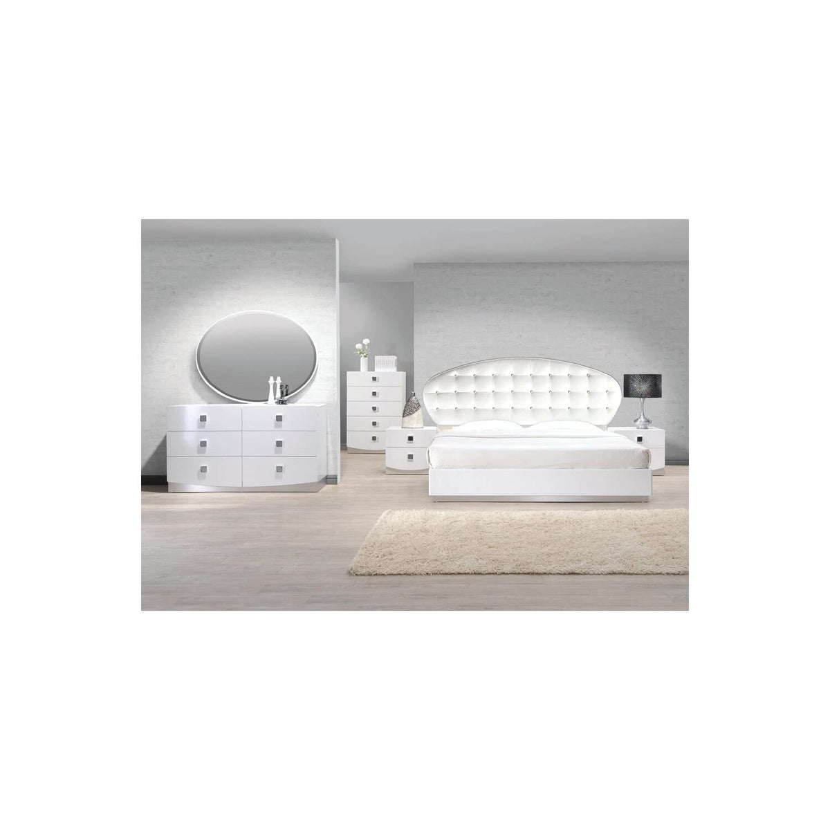 France 5-Piece Faux Leather Cali King Bedroom Set in White Lacquer - front view