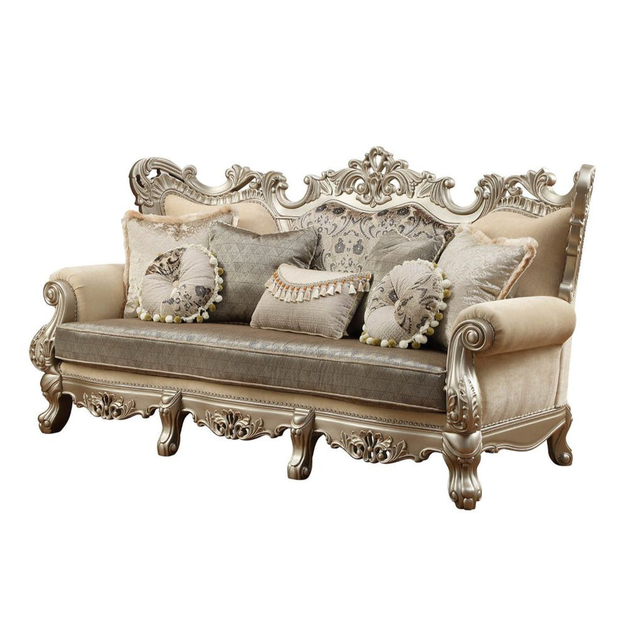 Ranita Wingback Sofa, Loveseat & Chair - Oversized Scrolled Carving & Nailhead Trim in Champagne