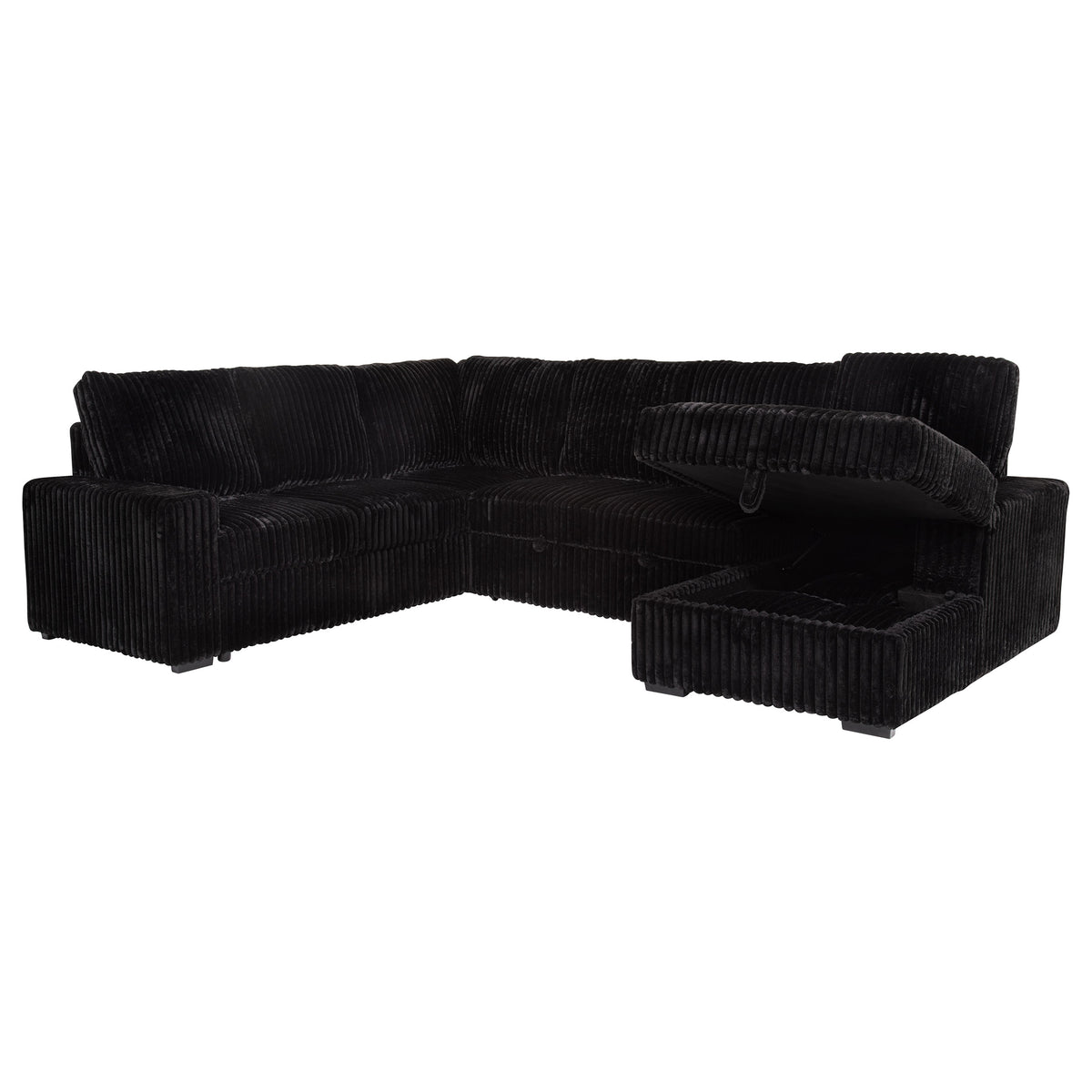 Devonshire Sleeper Sectional with Pop-Up Bed & Storage Chaise - Black Corduroy – view 6