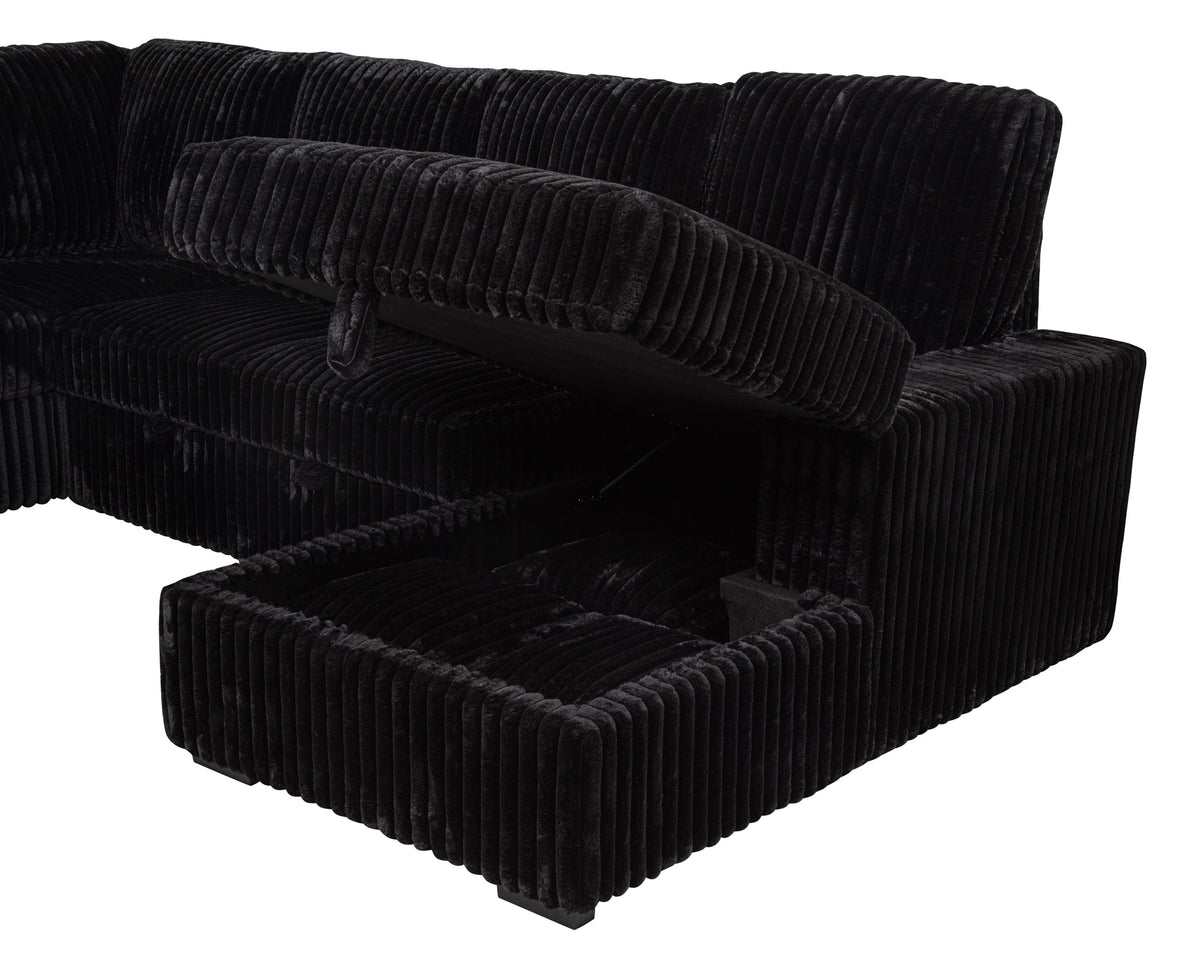 Devonshire Sleeper Sectional with Pop-Up Bed & Storage Chaise - Black Corduroy – view 16