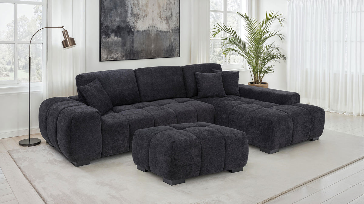Octavia Channel-Tufted Sectional, Accent Chair & Ottoman - Sculptural Black Fabric โ view 13