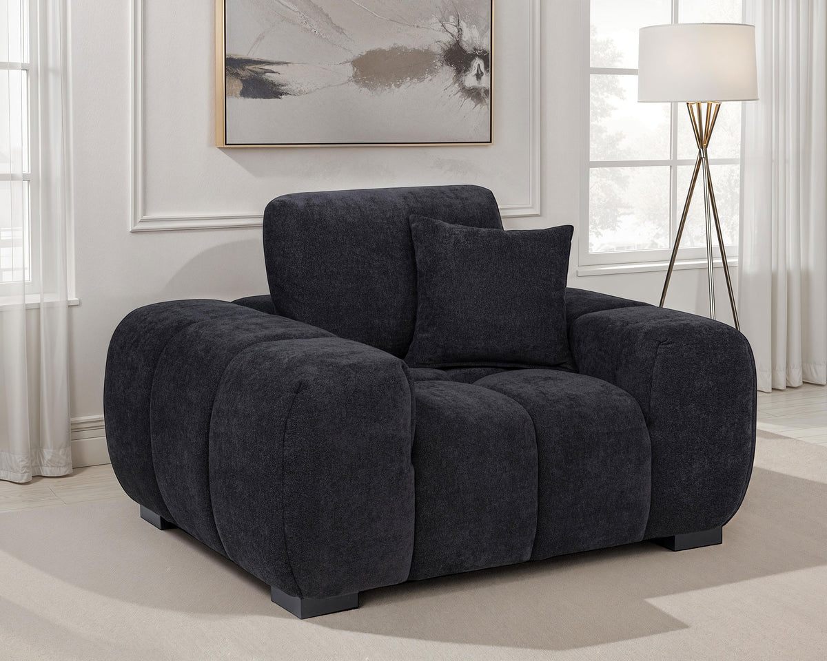 Octavia Channel-Tufted Sectional, Accent Chair & Ottoman - Sculptural Black Fabric โ view 2