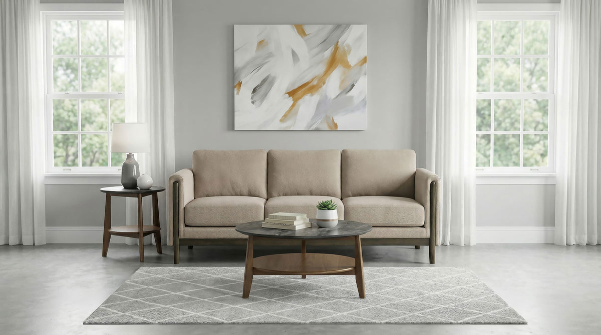 Islington Panel Arm Sofa, Loveseat & Accent Chair - Taupe Fabric on Coffee Wood Frame, Living Room Sets โ view 1
