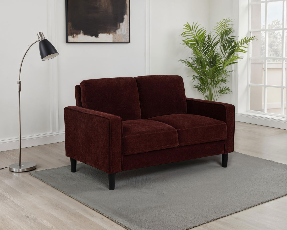 Ruth Track Arm Sofa, Loveseat & Chair - Rust Fabric Living Room Sets with Angled Legs – view 17