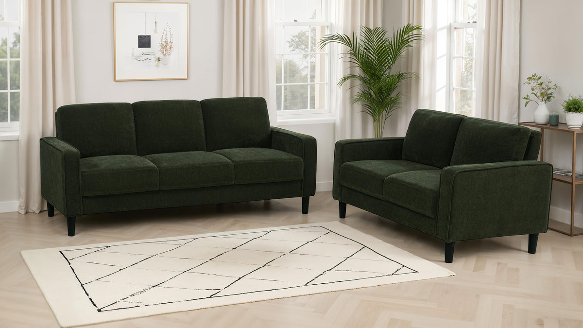 Ruth Track Arm Sofa, Loveseat & Accent Chair - Compact Matcha Green Fabric with Angled Black Legs β view 18