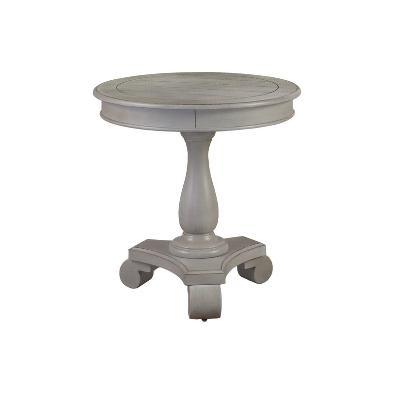 Antique Round Pedestal End Table with Ornate Base - Transitional & Teal Finish