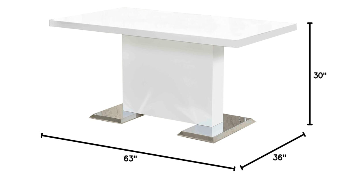 Bono Modern Solid Wood Rectangular Dining Table in White Lacquer - side view