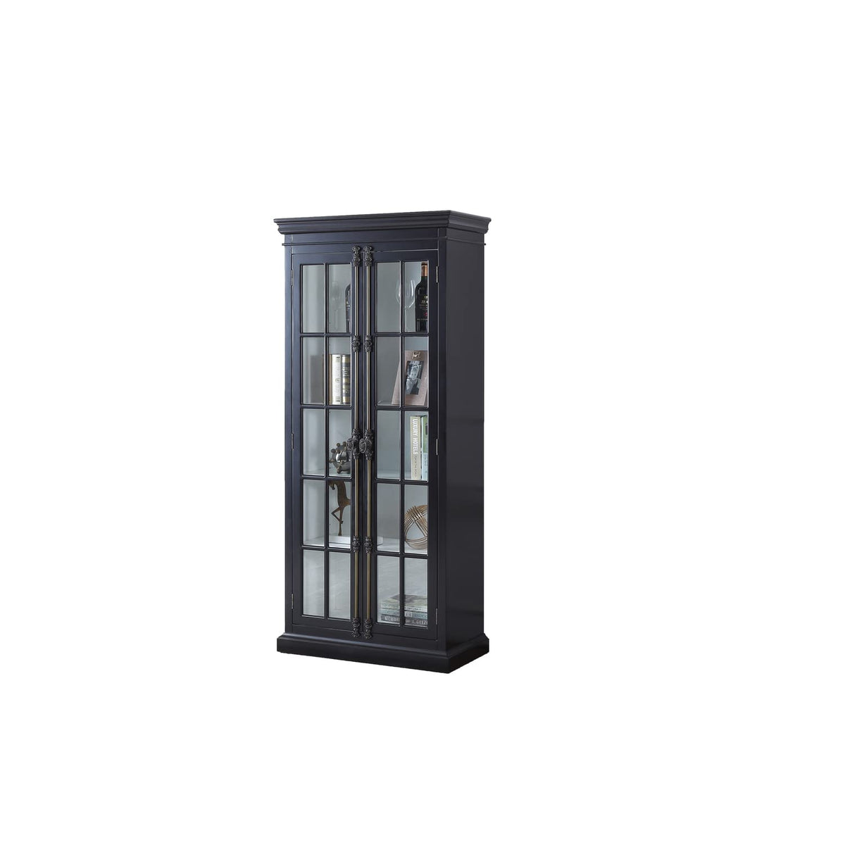 Lucinda 75" Tall Bookshelf Cabinet with Dual Glass Door Display