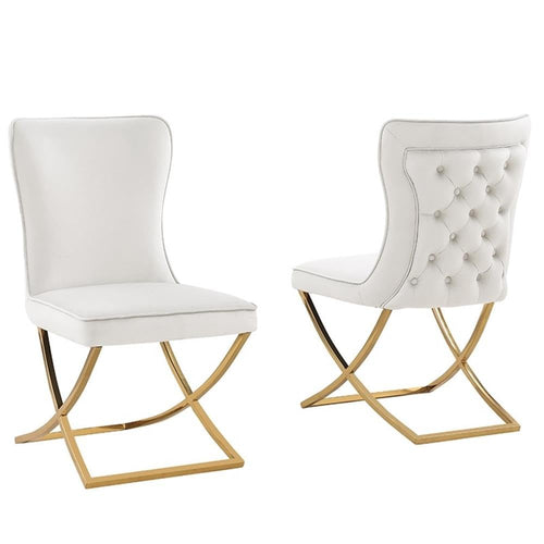 Titan Tufted Velvet Dining Chairs (Set of 2) with Stainless Steel Base - Glam & Beige with Gold or Silver