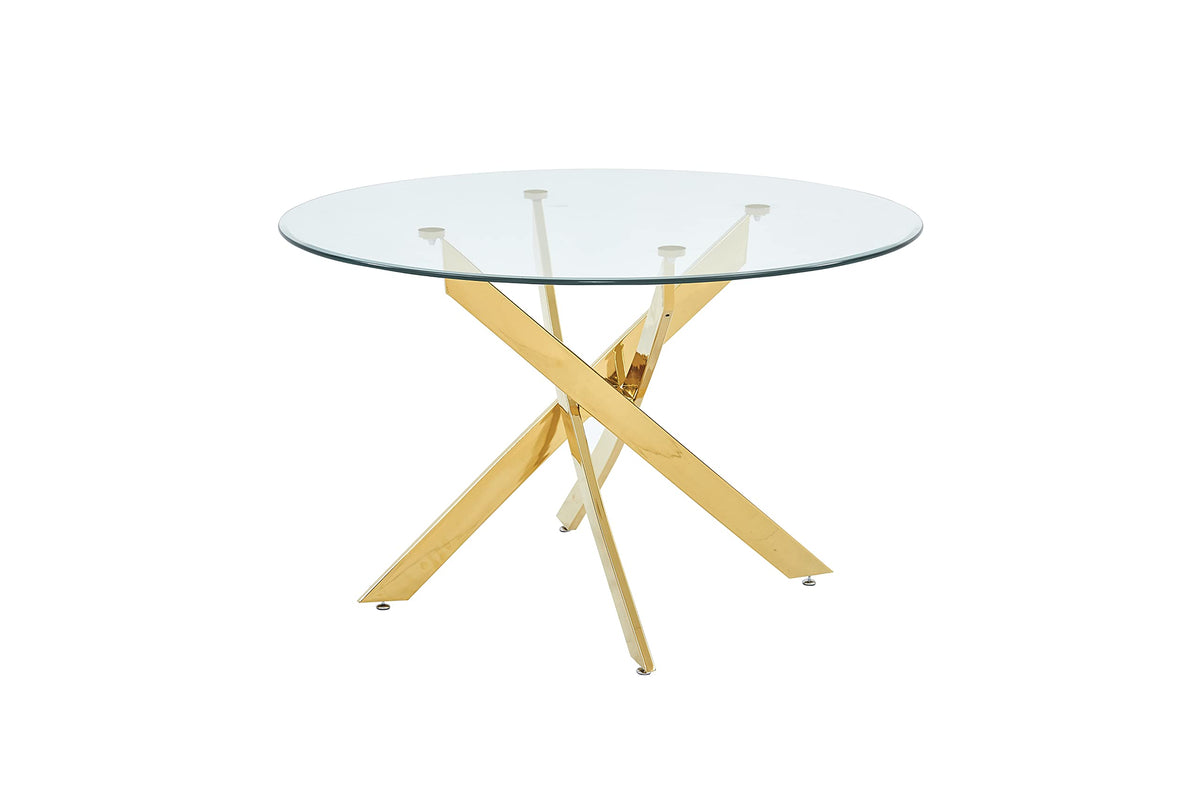 5 Pcs Gold Finish Dining Set in White - front view