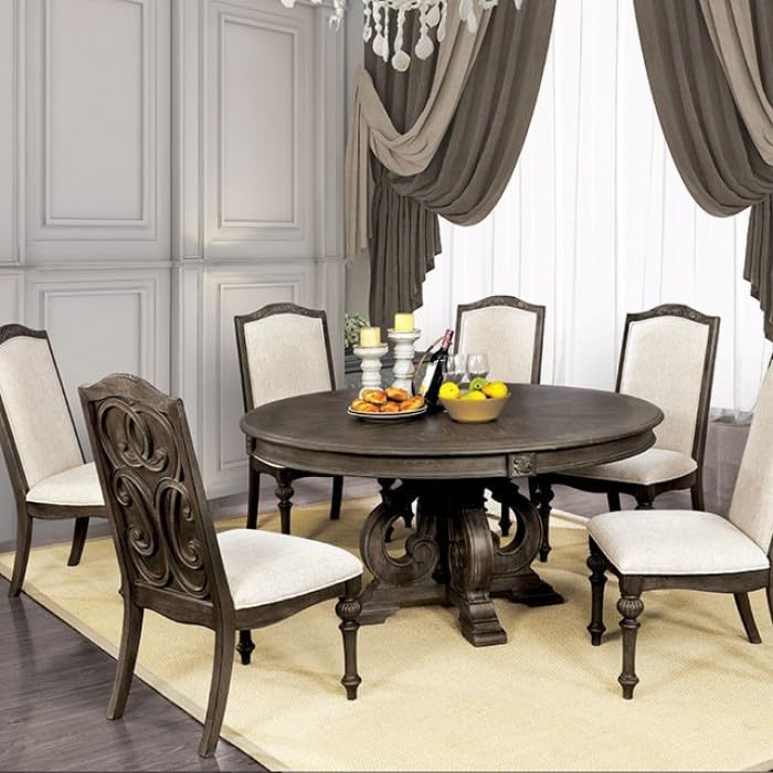 Arcadia 60-inch round pedestal dining table in Rustic Natural Ivory