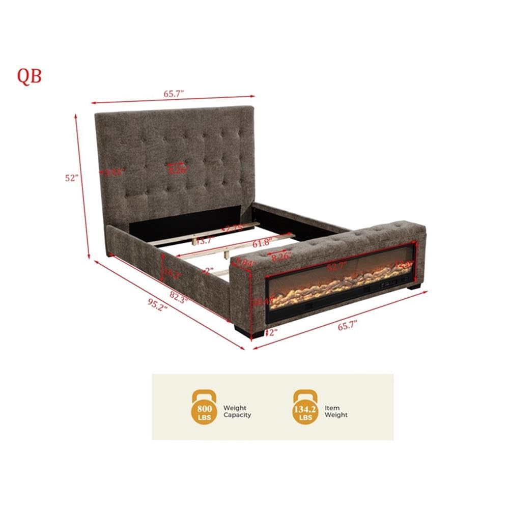 Umeria Modern Bed Frame (Queen/Gray Chenille) - side view