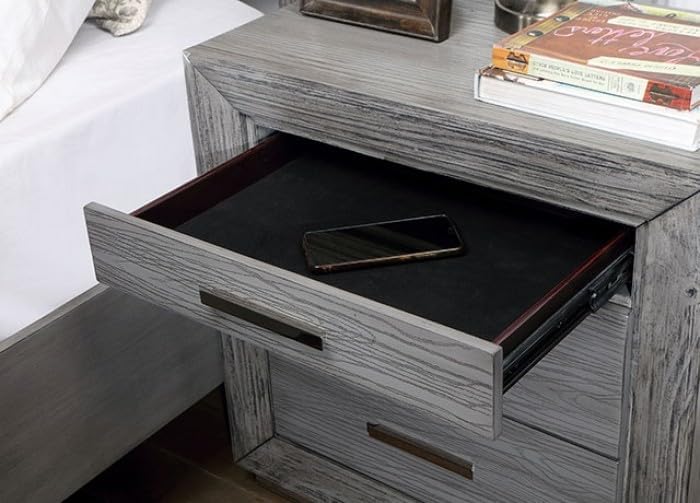 Raiden Queen Bedroom Set with Integrated LED Lighting and USB Charging - Transitional & Brushed Gray Finish