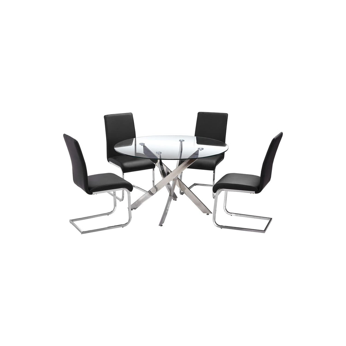 Mirage 5 Pcs Glass Top Modern Dining Set in Black