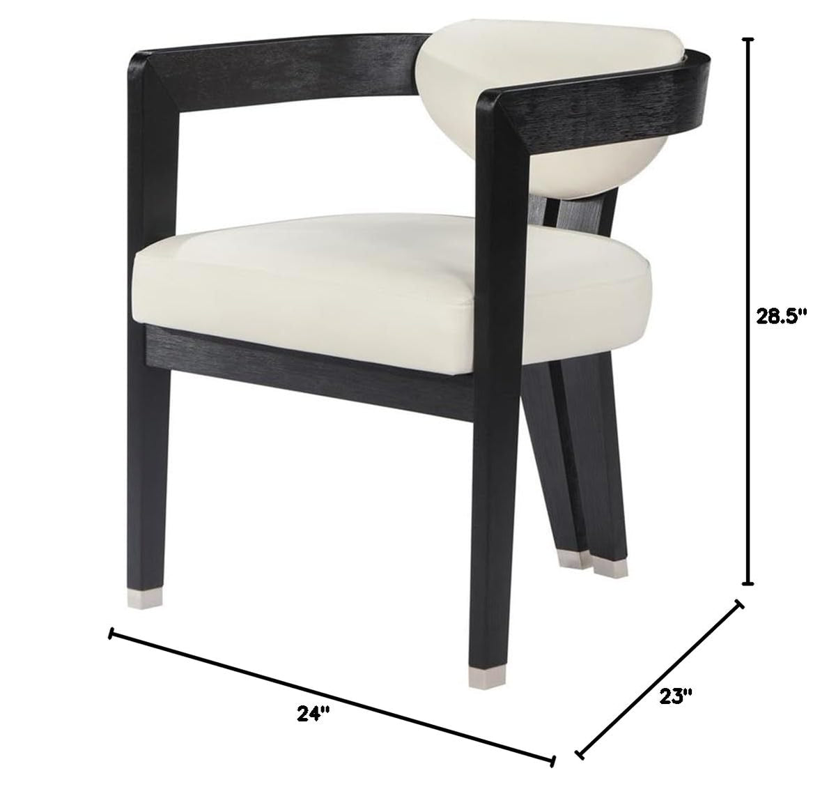 Cream Faux Leather Dining Armchair w/Wood Legs - side view