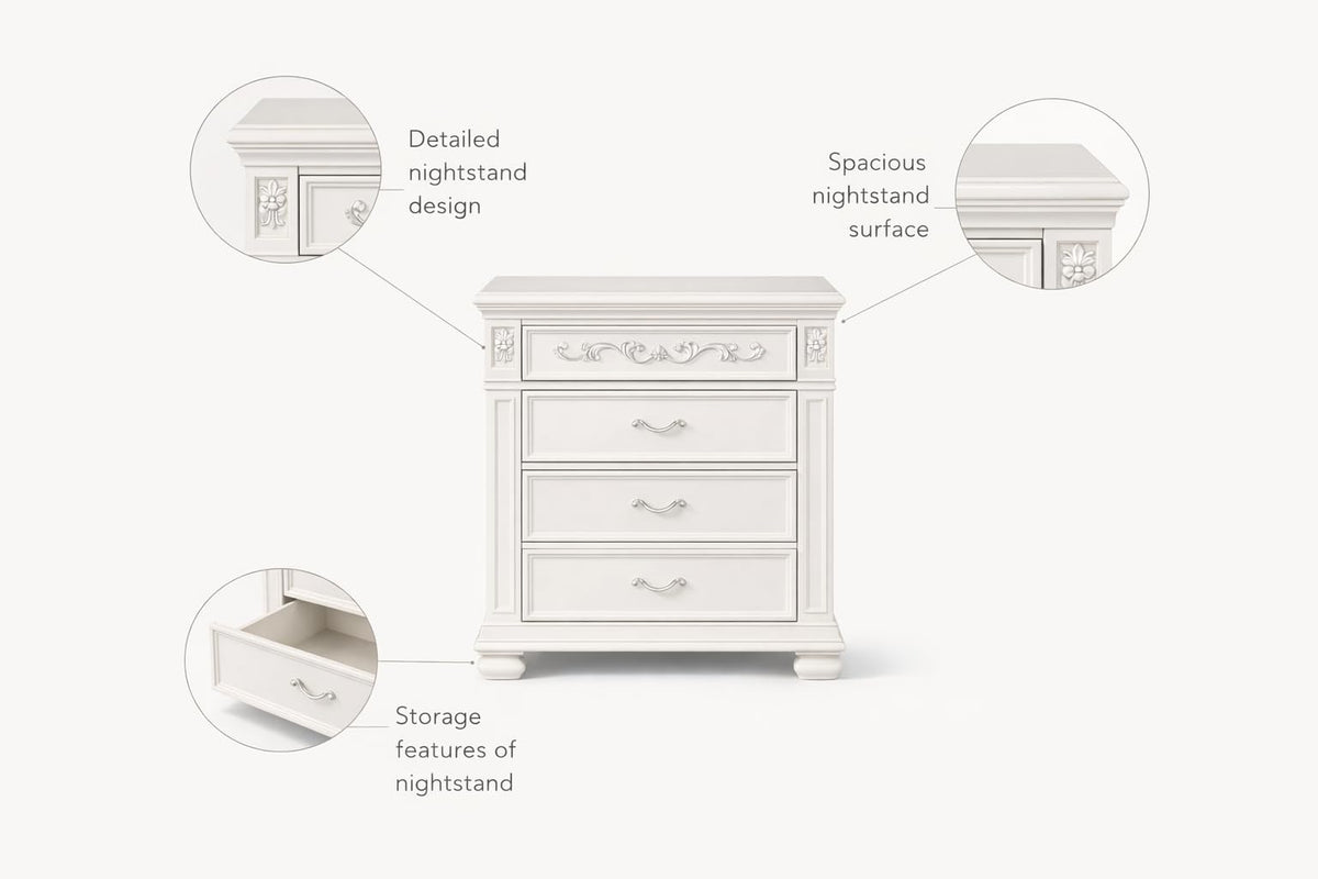 Valentina White Wood Nightstand — product view 3
