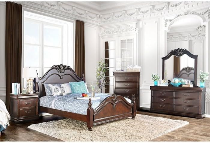 Mandura Traditional Cherry Wood Queen Bedroom Set - English Style & Solid Wood Construction