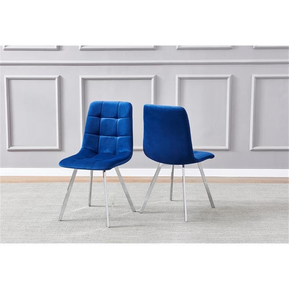 Huey Blue Velvet Fabric Side Chairs in Silver - front view