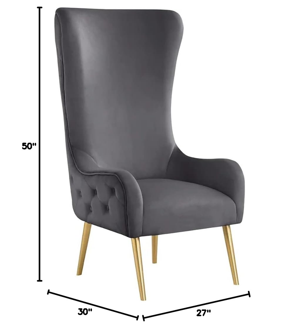 Venetian 50" High Back Tufted Velvet Accent Chair Wingback Lounge Armchair in Grey - side view