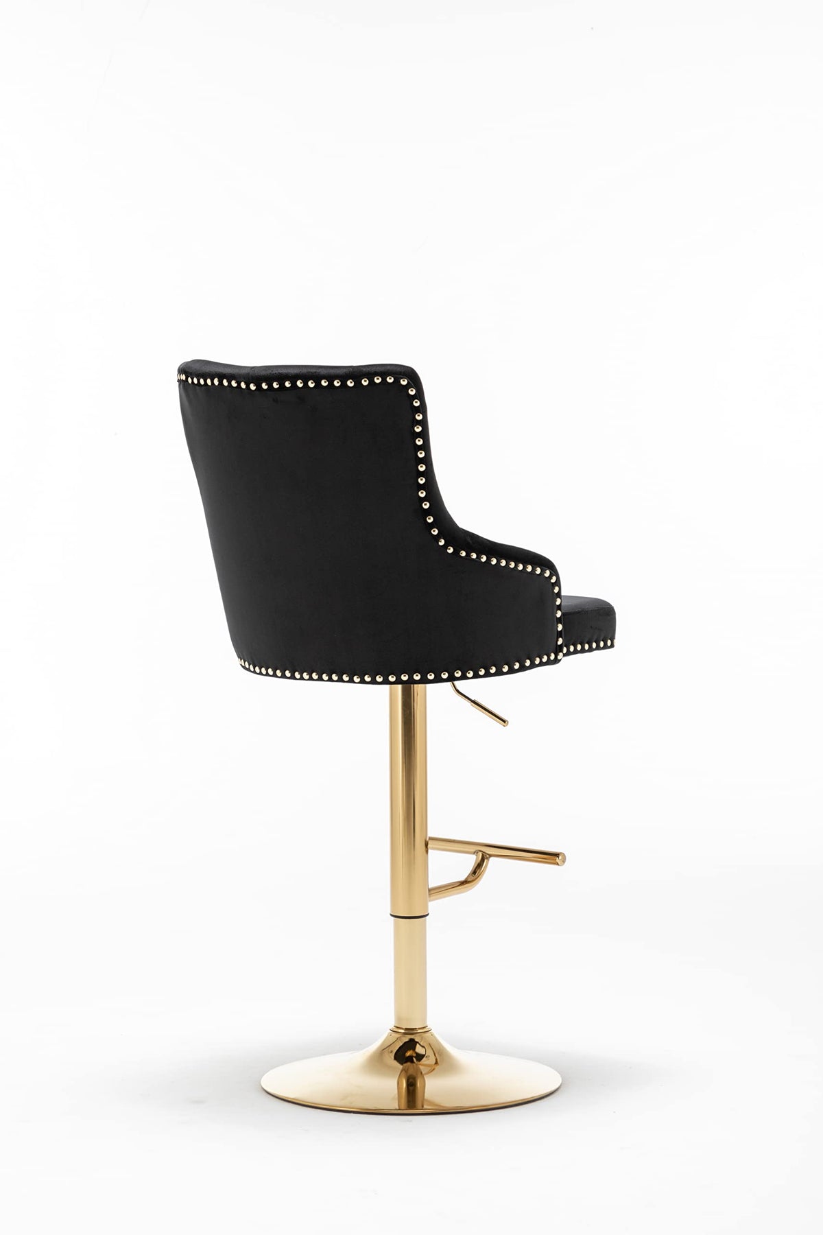 Brightcast 2-Piece Velvet Tufted Gold Bar Stools in Black - side view