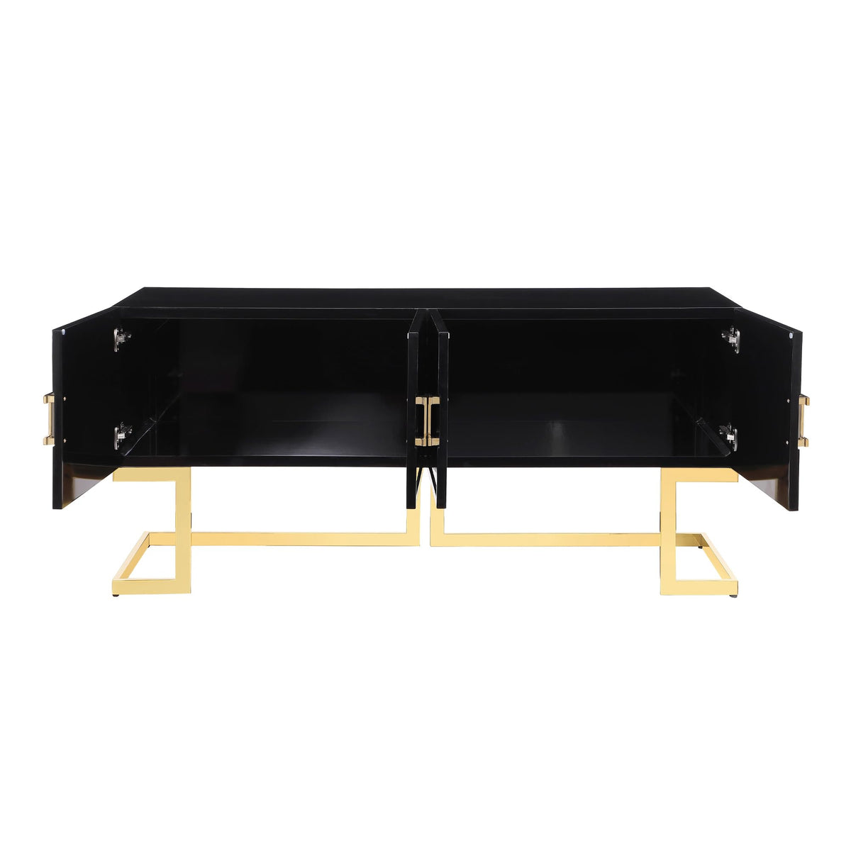 Tommy Contemporary High Gloss Lacquer Sideboard/Buffet with Gold Handles in Black - back view