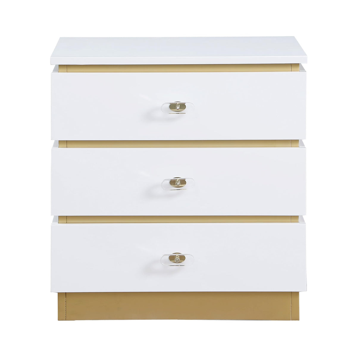 Terry Contemporary Gold Side Table with Clear Acrylic Handles in White - detail view
