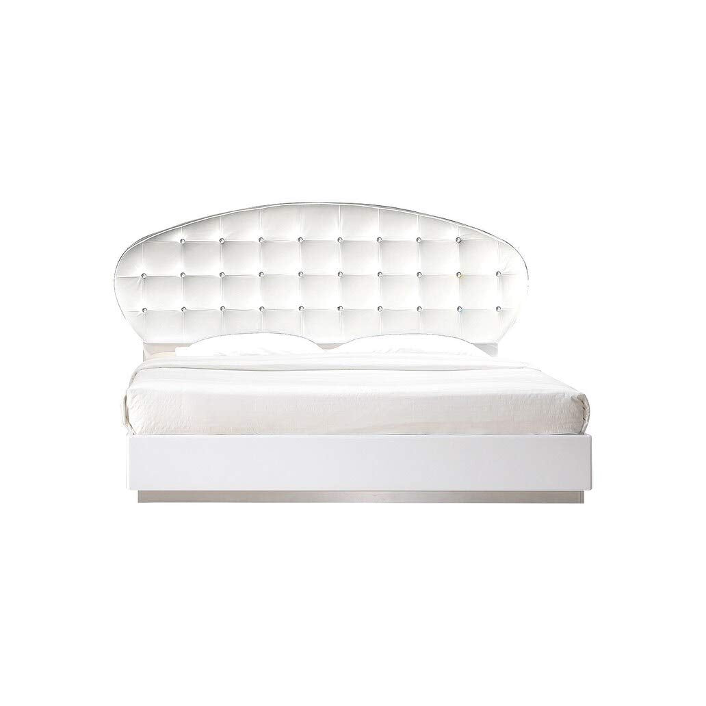 France Faux Leather Queen Platform Bed in White High Gloss