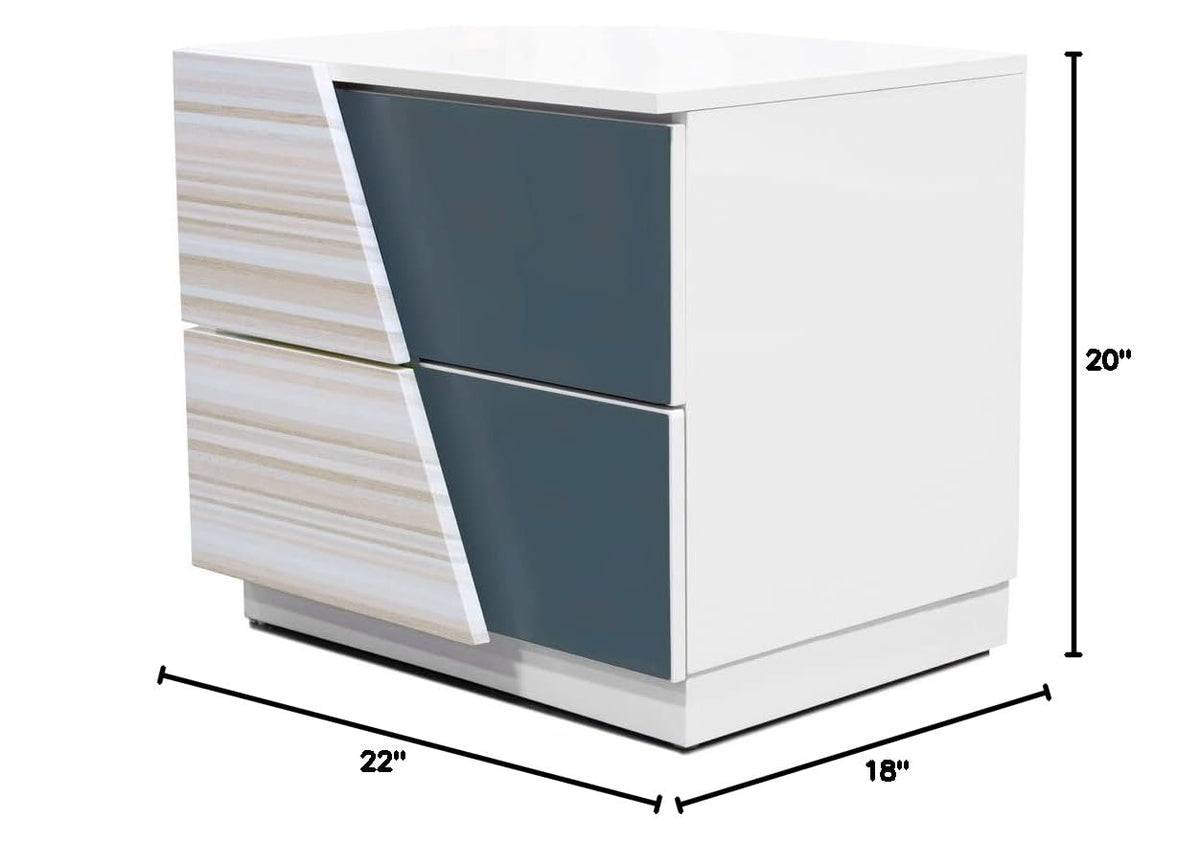 Manchester 2-Drawer Poplar Wood Bedroom Nightstand in Zebra/White - side view