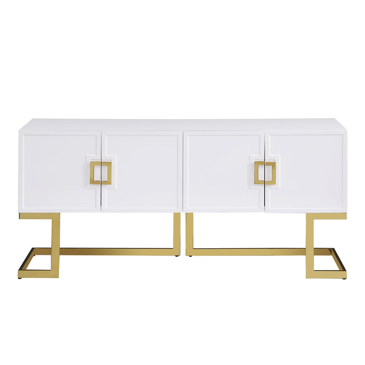 Tommy Contemporary High Gloss Lacquer Sideboard/Buffet with Gold Handles in White - detail view