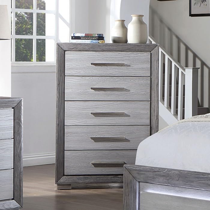 Raiden Queen Bedroom Set with Integrated LED Lighting and USB Charging - Transitional & Brushed Gray Finish