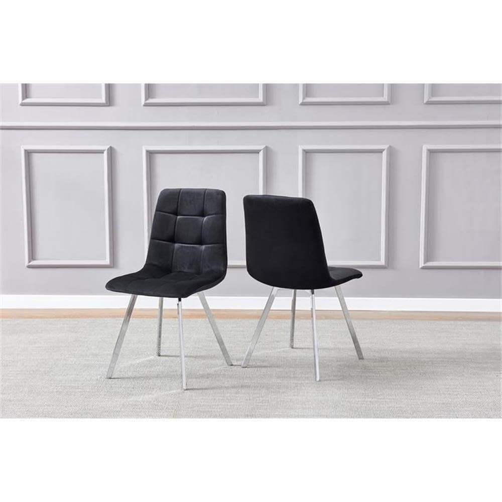 Huey Black Velvet Fabric Side Chairs in Silver - front view