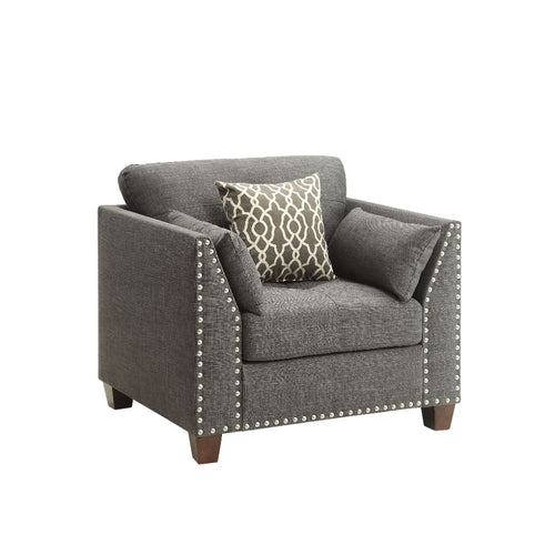 Laurissa Tuxedo Accent Chair - Nailhead Trim & Pocket Coil Cushions in Light Charcoal Linen
