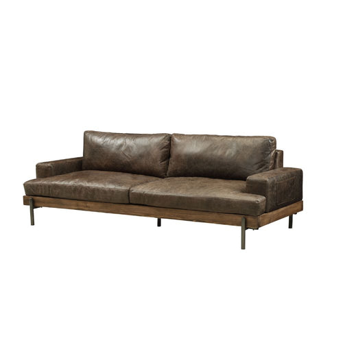 Silchester Top Grain Leather Sofa & Chair - Wood Trim Base & Metal Spindle Legs in Chocolate or Ebony
