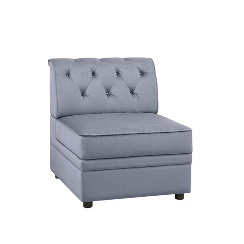 Bois II Modular Sectional Pieces - Crystal Button-Tufted Armless Chair, Wedge & Storage Ottoman in Gray Velvet