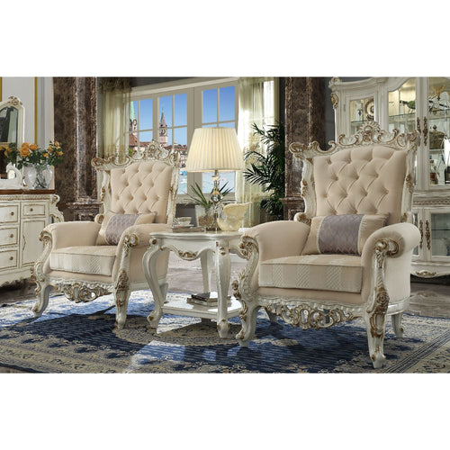 Picardy II Accent Chair with Pillow - Button Tufted Floral Fabric in Antique Pearl