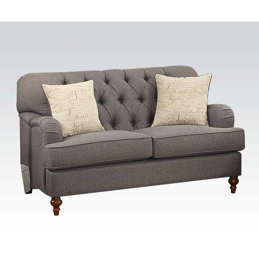 Alianza Loveseat - Button Tufted Dark Gray Fabric with English Arms & 2 Pillows